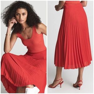 REISS Izzie Pleated Midi Skirt Red size 0